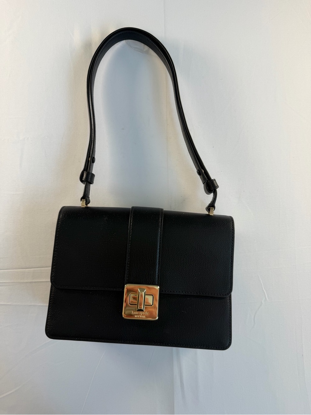 Kate Spade Phoebe turn lock Black Leather Shoulder Bag with Gold Hardware - Picture 2 of 16